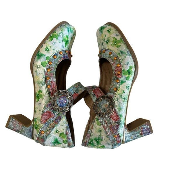 L'Artiste Spring Step Luckigirl Mary Jane Pump Green Multicolor Beaded Sz 41 - Picture 12 of 16